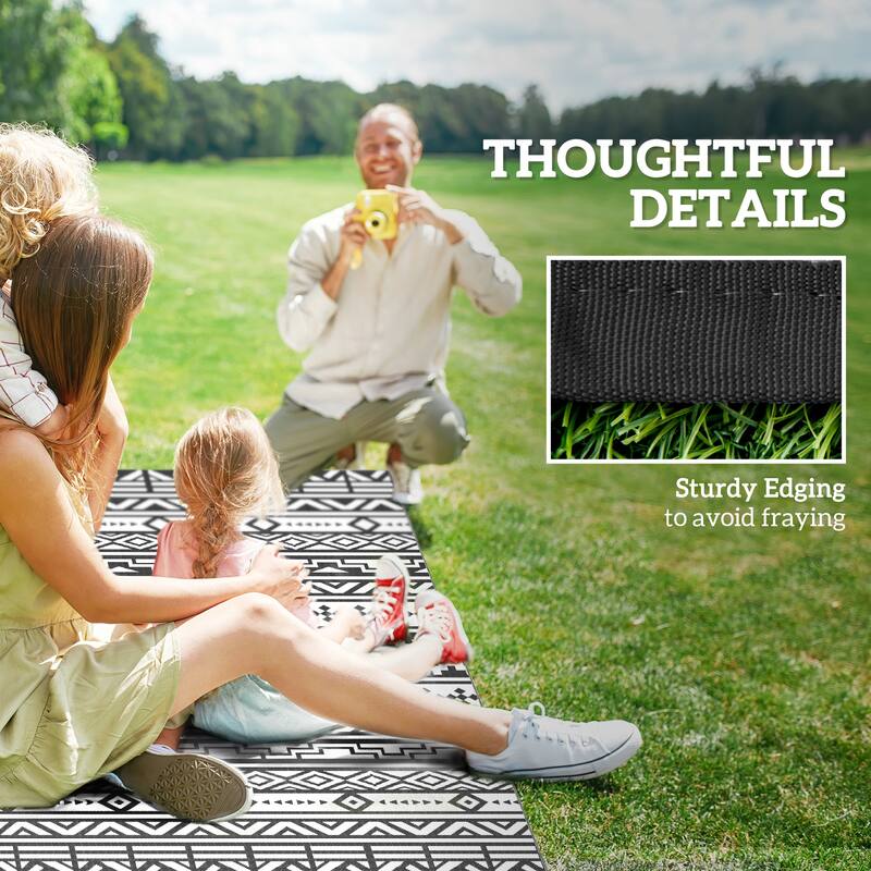 Reversible Outdoor Rug with Carry Bag Foldable Picnic Blanket for Camping, RV Trips, Beach, and Backyard Use