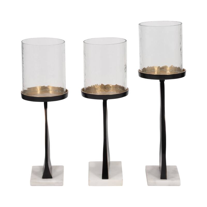 Candle Holders Set of 3 - Metal Marble Base, 13/15"