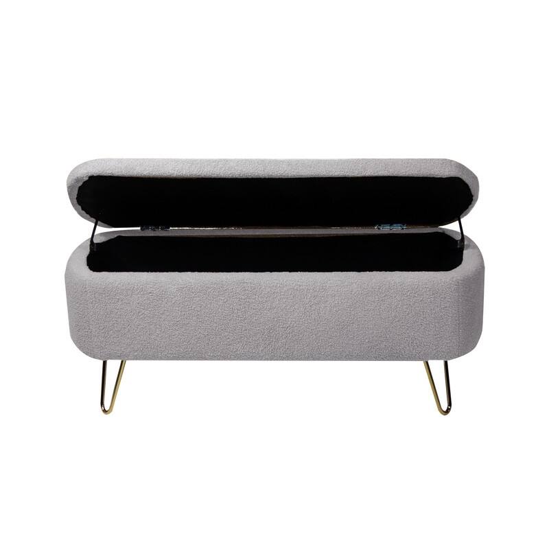Modern Faux Fur Storage Bench with Gold Legs, Upholstered Ottoman for Living Room and Bedroom