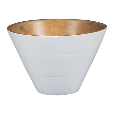 Foreside Home & Garden White Enamel Carved Wood Serving Bowl