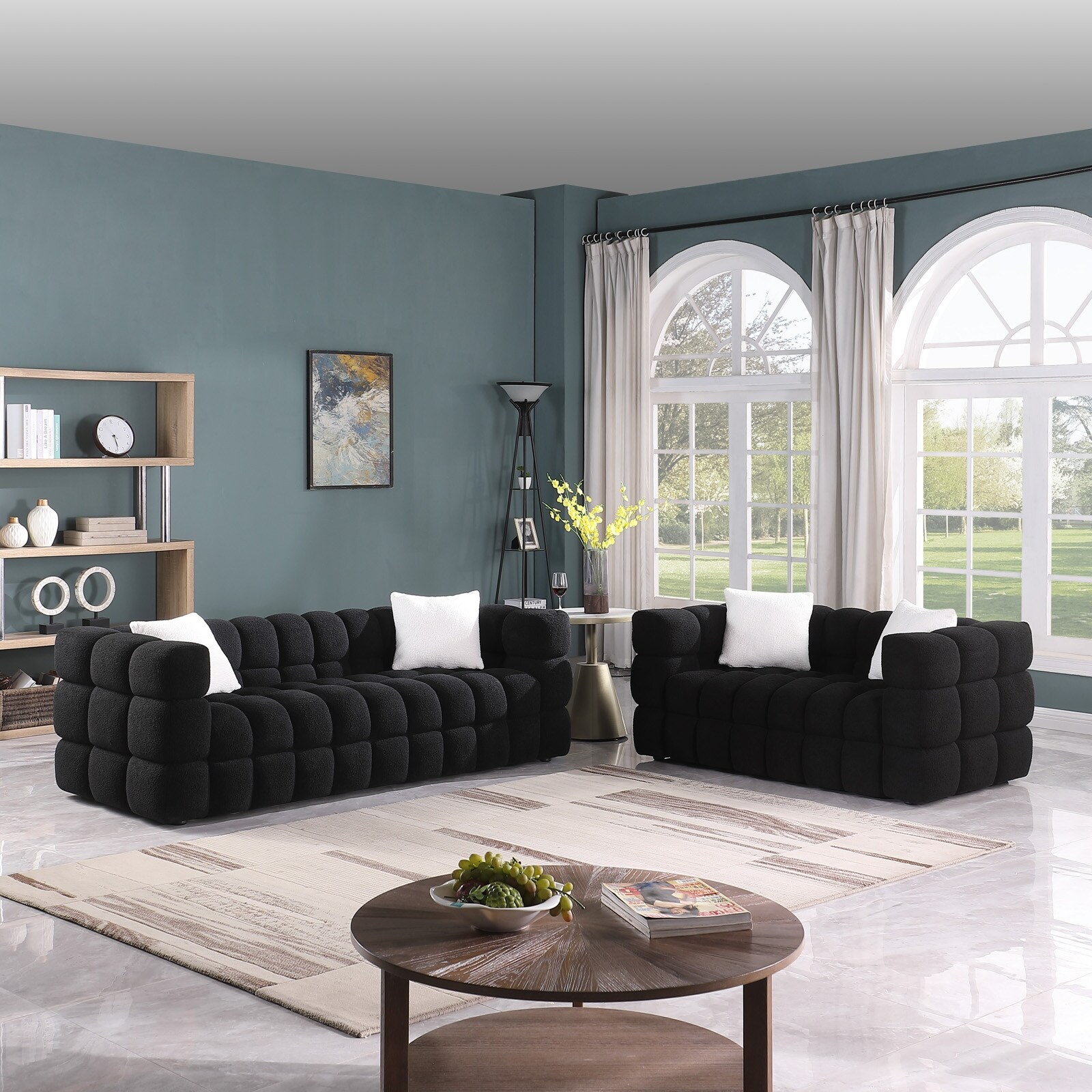 2 Piece Sofa Sets Luxurious Boucle Fabric Marshmallow Sofa On