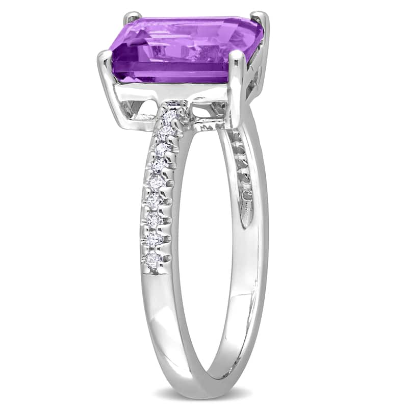 Miadora 3 1/10ct TGW Sky Blue Topaz and Amethyst with 1/10ct TDW Diamond 2-Stone Toi et Moi Ring in Sterling Silver