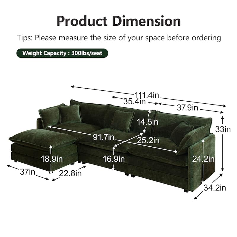 Cloud Chenille Upholstered Modular Sectional Sofa with DIY Combination Design