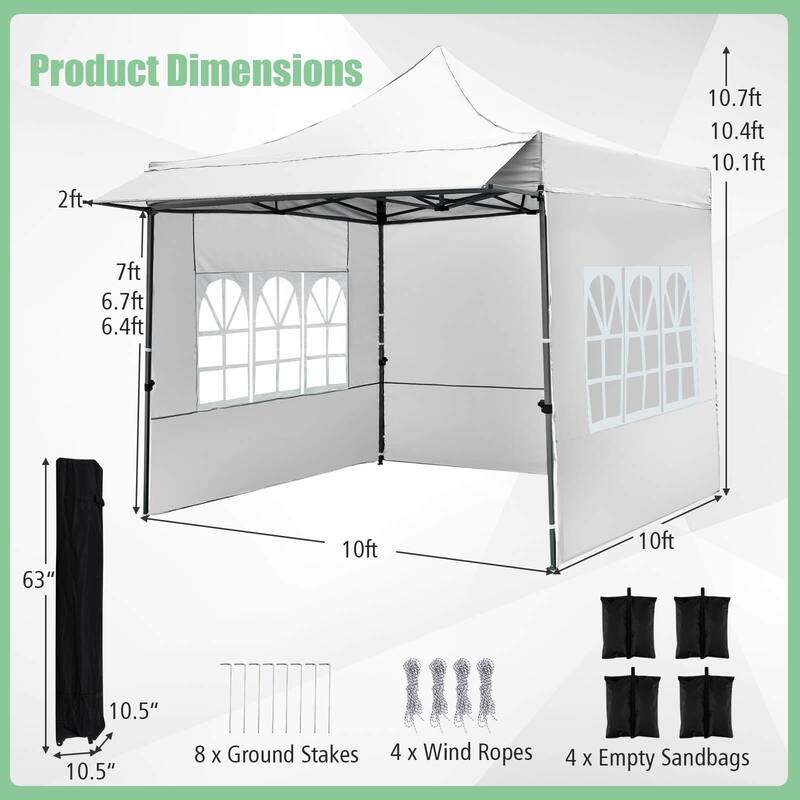 Costway 10 x 10 FT Pop up Canopy Tent with Sidewalls & Awning, Wheeled - See Details