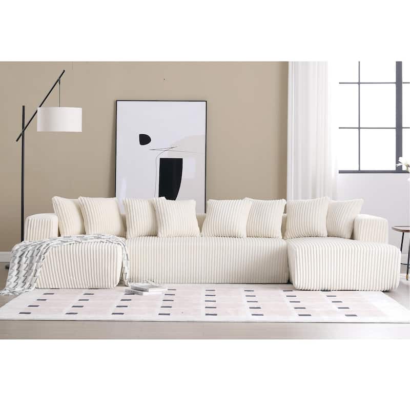 131"Modular Sectional Couch,U-shaped Sofa,Chaise Lounge,Striped fabric,Upholstered 4 Seater Couch for Living Room, Bedroom