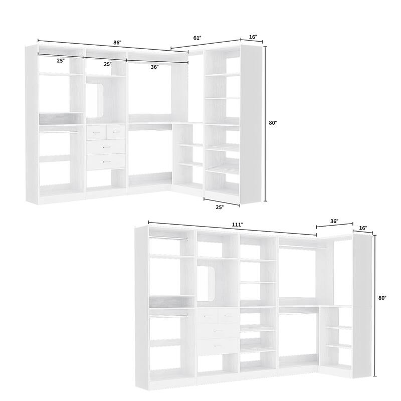 Cimly 111'' Set of 4 Freestanding Closet Organizer, Space-saving Corner Closet System with Shoe Rack
