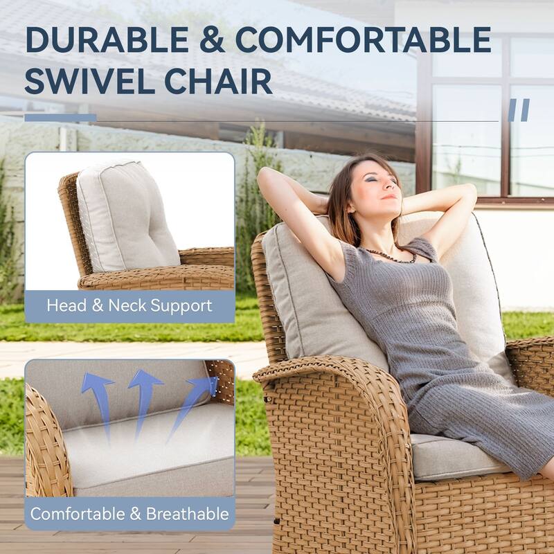Gymojoy Patio Furniture Set Outdoor Wicker Swivel Glider Chairs Set
