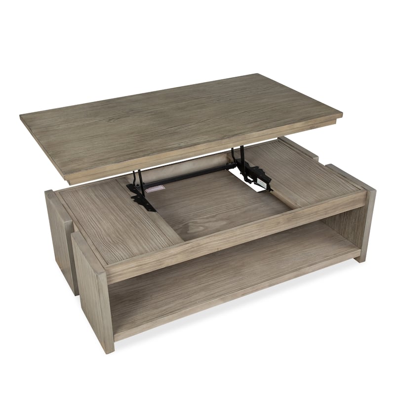 Magnussen Home Conrad Stone Harbor Grey Rectangular Lift Top Storage Cocktail Table with Casters - 50''W x 28''D x 17''H