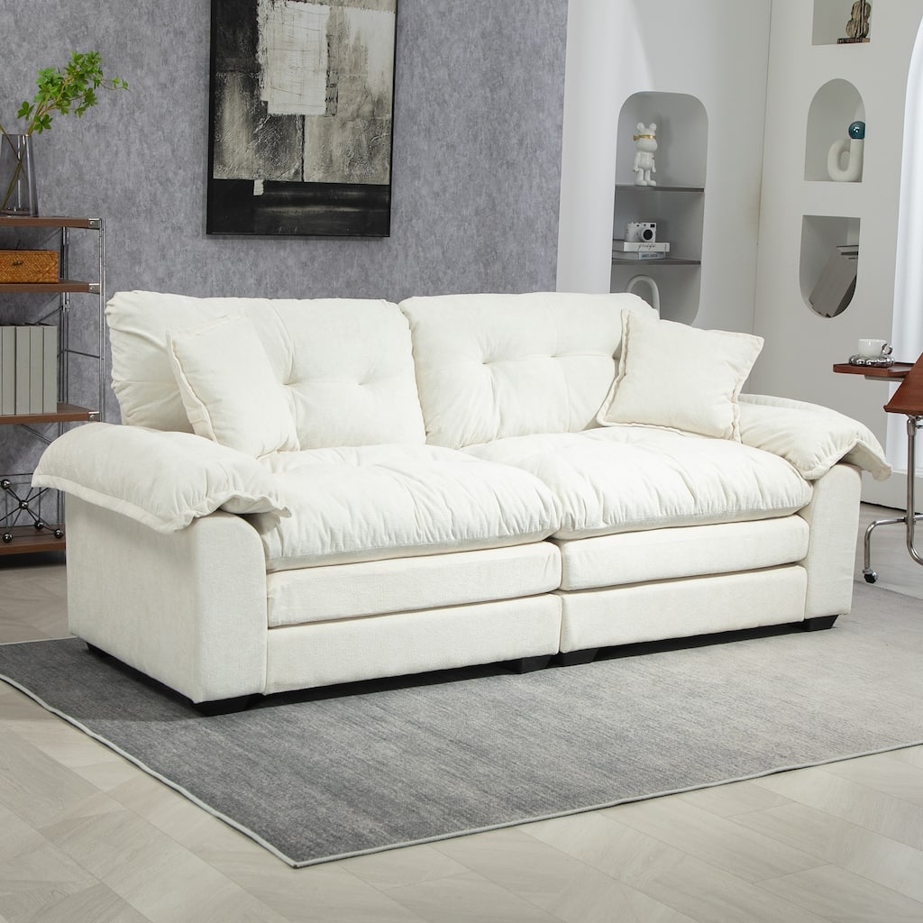 84" Chenille Sofa Small Sofa Loveseat Deep Seat Sofa Couch with 2 Throw Pillows & Memory Foam Lounge
