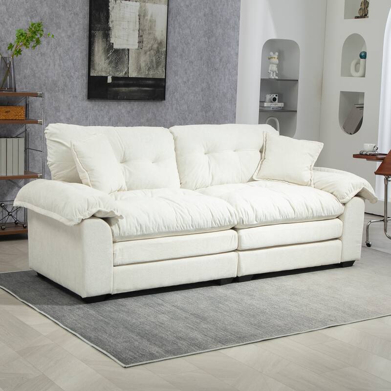 Luxurious 84" Chenille Fabric Recliner Sofa with Memory Foam and 2 Throw Pillows for Small Spaces
