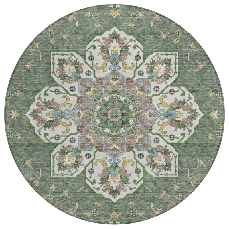 Machine Washable Indoor/Outdoor Traditional Heriz Chantille Rug