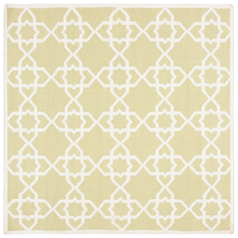 SAFAVIEH Handmade Flatweave Dhurries Tjanka Modern Wool Rug - 8' Square - Olive/Ivory