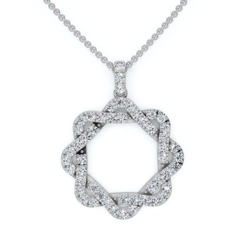 Bliss Diamond 1Ct Intertwined Circle Diamond Pendant Women's Gold Necklace Lab Grown - White