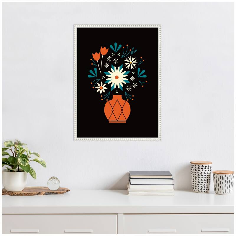 Kate and Laurel Sylvie Floral Red Vase Framed Canvas by Amber Leaders