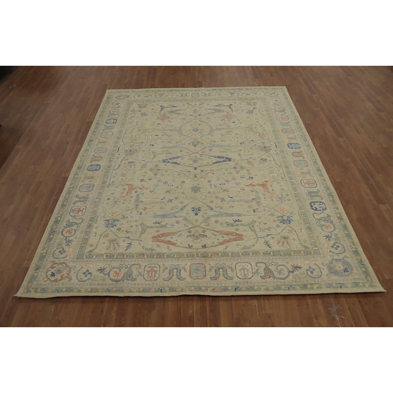Hand Knotted Oriental 100% Wool Carpet Traditional All-Over Beige & Ivories Ziegler Area Rug - 9' 11'' X 8' 1''