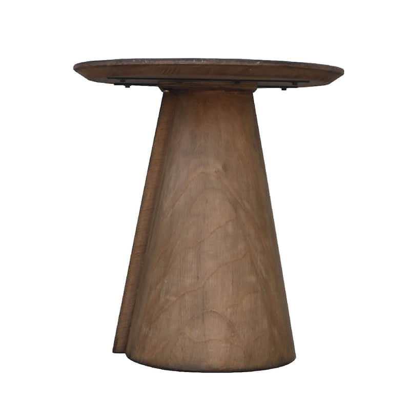 Rela Side End Table, 22 Inch Round Top w Tapered Base, Antique Brown