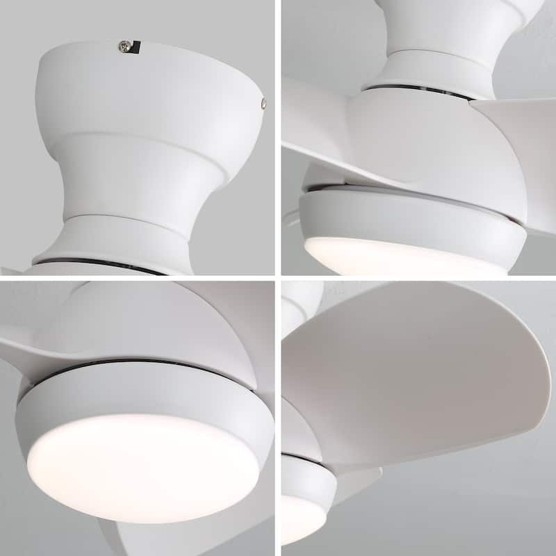 23" Indoor Ceiling Fan With 3 Color Dimmable 3 ABS Blades Remote Control With Led Light - White