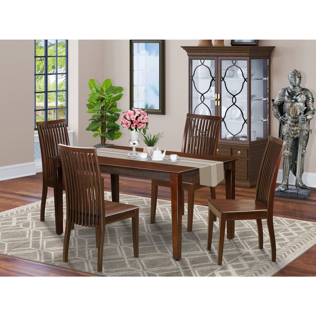 HomeStock 5-Pc Mahogany Finish Solid Wood Top - Dining Room Set - Seats 4