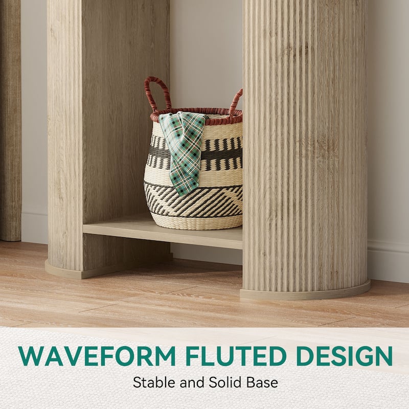 Moasis 2-Tier Fluted Console Table Narrow Sofa Table with Drawer and Storage Shelf for Entryway