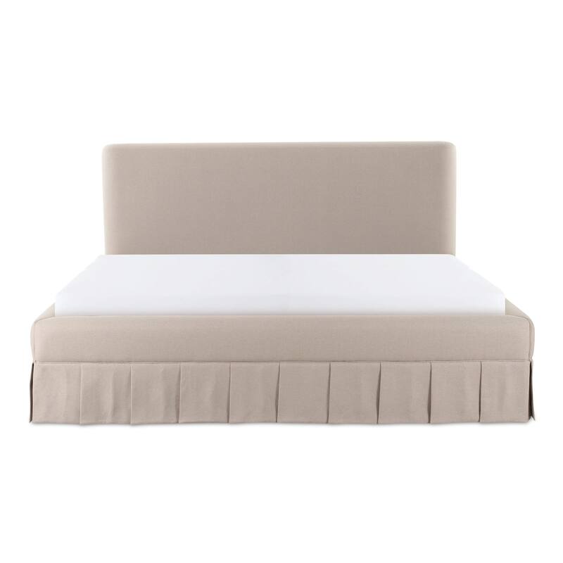 NADAAL STUDIOS Lenora Beige Upholstered Queen Bed with Pleated Skirt Base and Padded Headboard - Queen