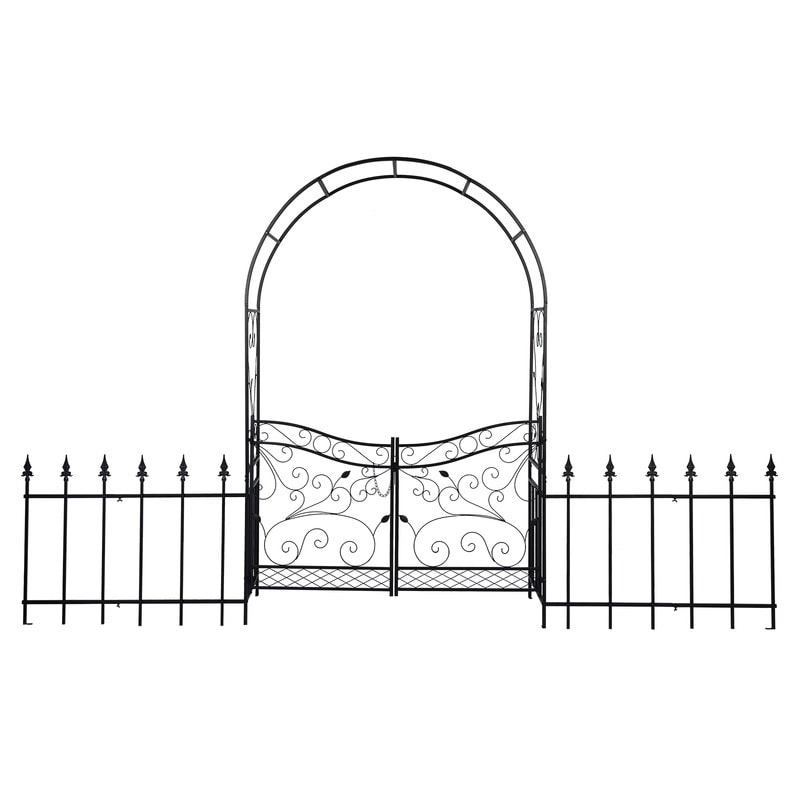 7.2 FT Metal Outdoor Arbor with Gates and Fences