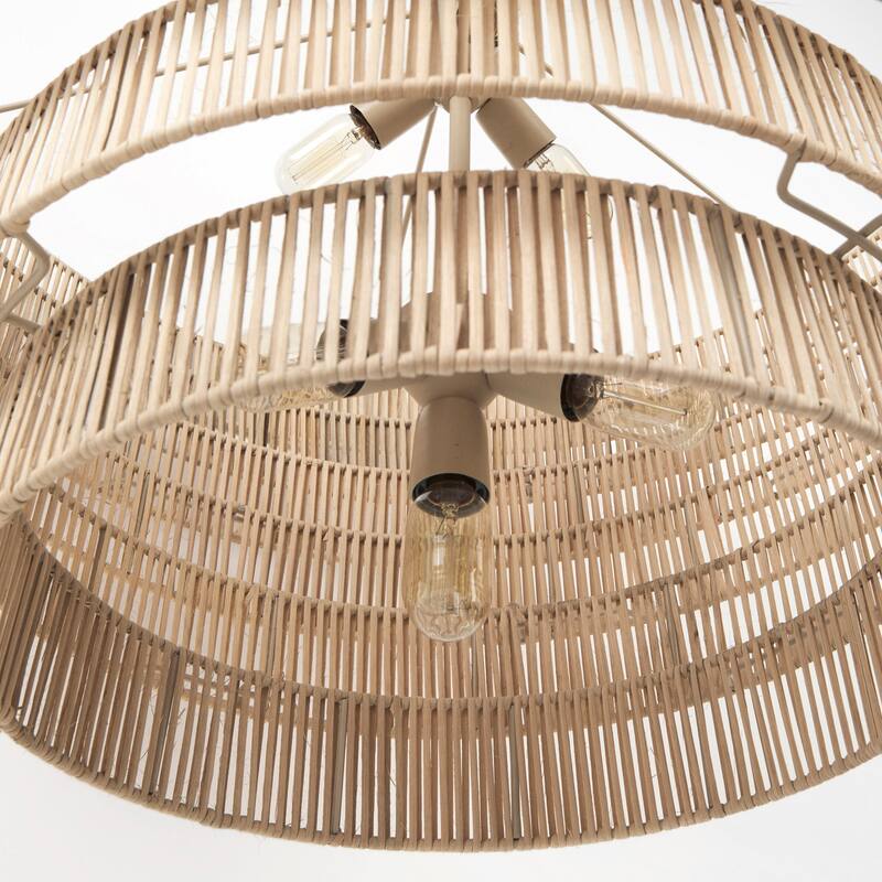 Marimba Natural Cane Multi-Tiered 6 Bulb Round Chandelier