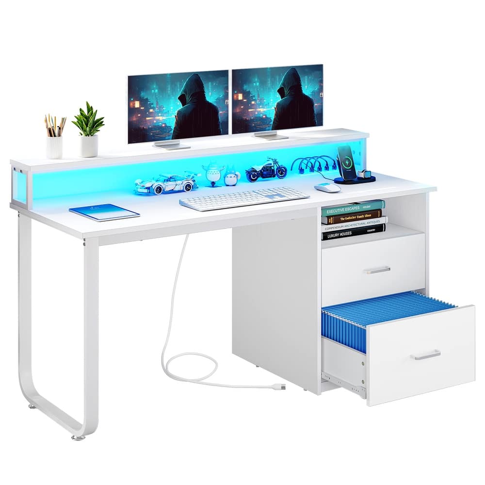 Moasis Computer Desk with Monitor Stand Home Office Gaming Desks with Drawer Filing Cabinet