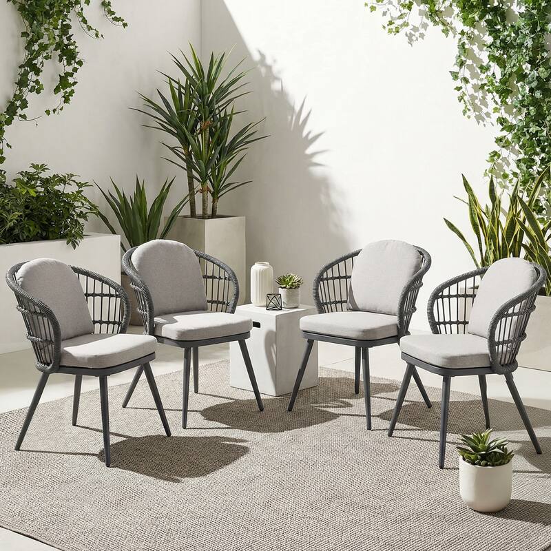 Rope-Woven Aluminum Outdoor Dining Chairs with Removable Cushions