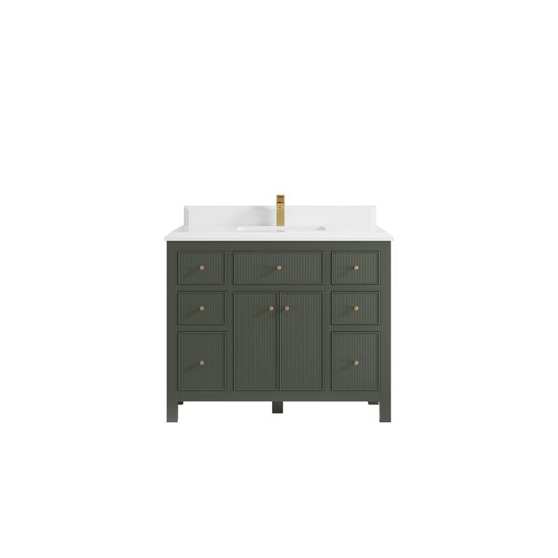 Willow Collections 42 in W x 22 in D Sonoma Free Standing Reeded Single Sink Bathroom Vanity with Countertop - 1.5" White Quartz - Pewter Green