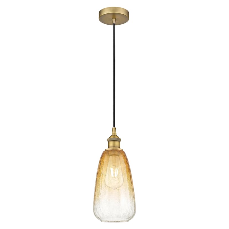 Innovations Lighting Endless Possibilities Edison - Brookhaven Almond - 1 Light 6" Cord Hung Mini Pendant - Brushed Brass/Amber