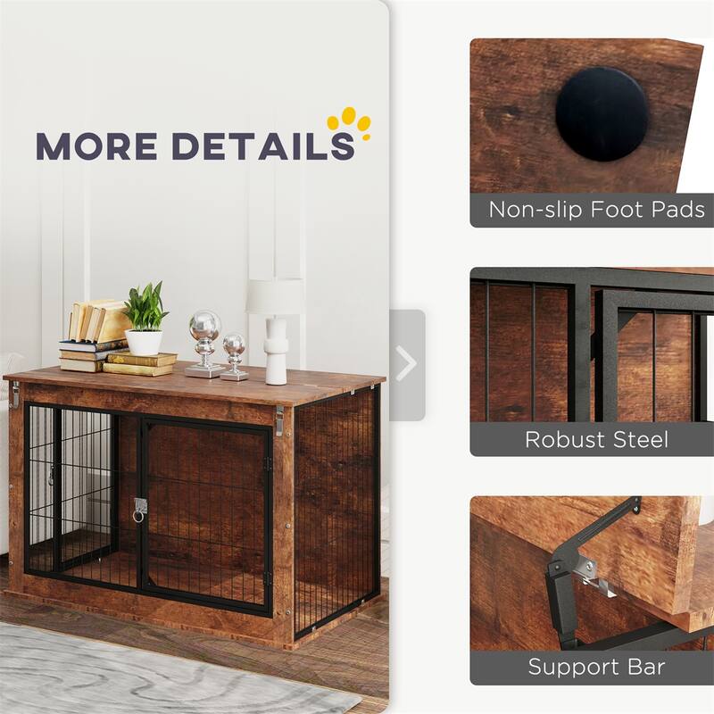 Rustic Brown Dog Crate Furniture with Dual Doors Top Opening Steel and Particleboard Construction for Large Dogs