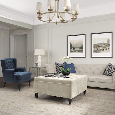 Adeco Square Footstool Storage Ottomans, Milk White
