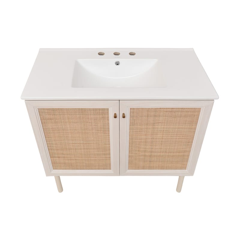 Classe 36 In. White Oak Bathroom Vanity With White, 3-Hole Ceramic Sink Top