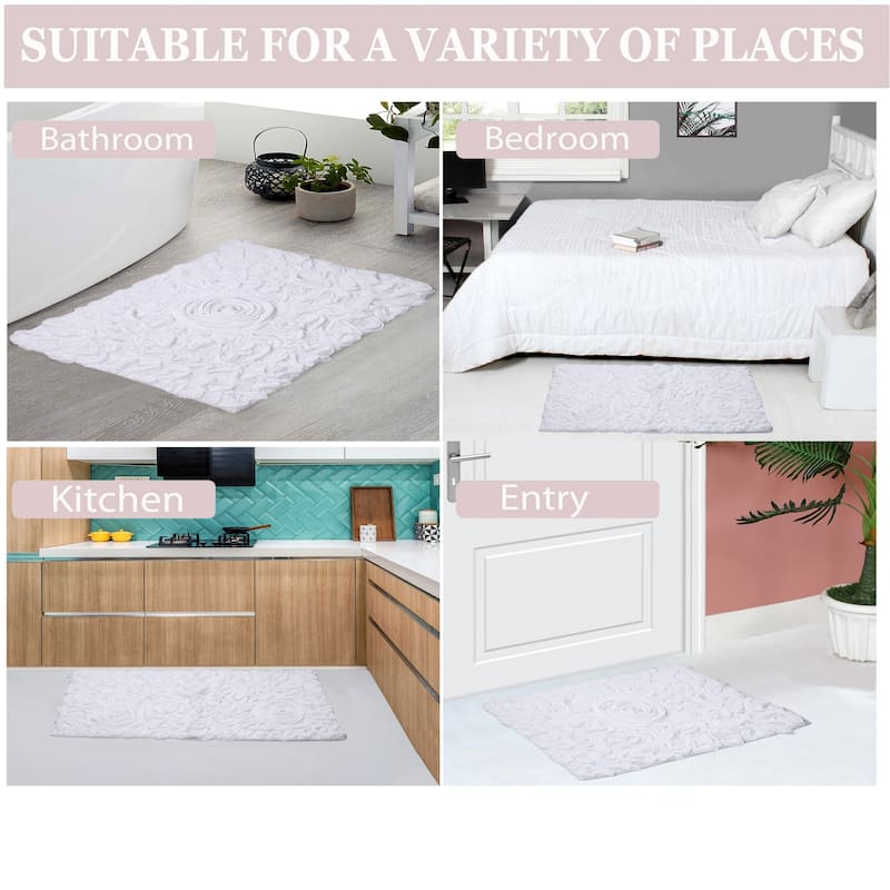 Bell Flower Collection 100% Cotton Non-Slip Bathroom Rug Set, Machine Washable Bath Rug, 5 Piece Bath Mat Set with Runner