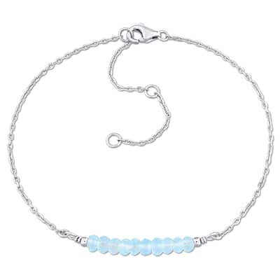 Miadora 3.5-4mm Blue Topaz Bead 0.56ct tgw Bracelet 1 mm Rolo Chain in Sterling Silver