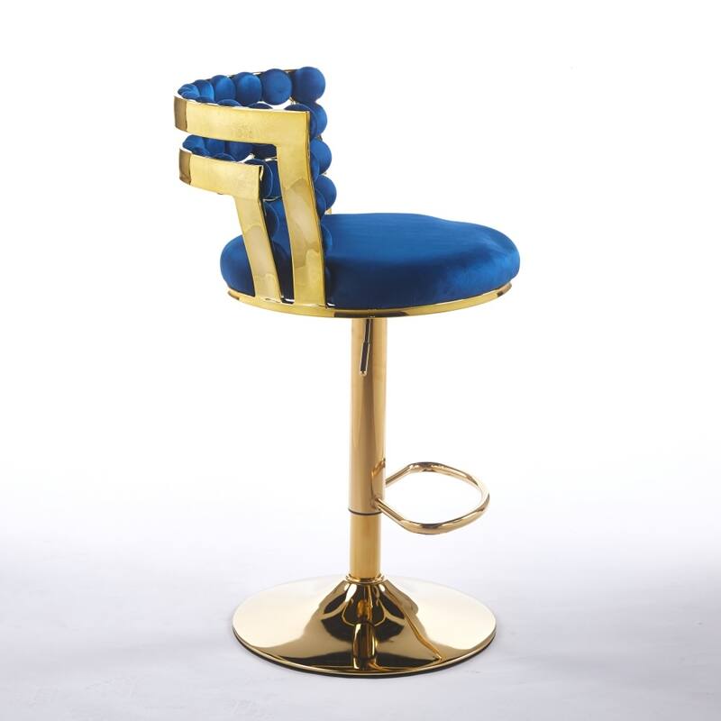 Set of 2 Modern Bar Chair with Golden Color Iron Tube Legs, Soft Cushions and Comfortable Backrest