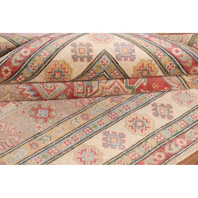 Geometric Kazak Oriental Area Rug Bedroom Hand-Knotted Wool Carpet - 4'0"x 6'0"