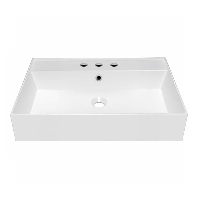 Rectangular Wall Mount Basin with Faucet Drilling Options and Overflow