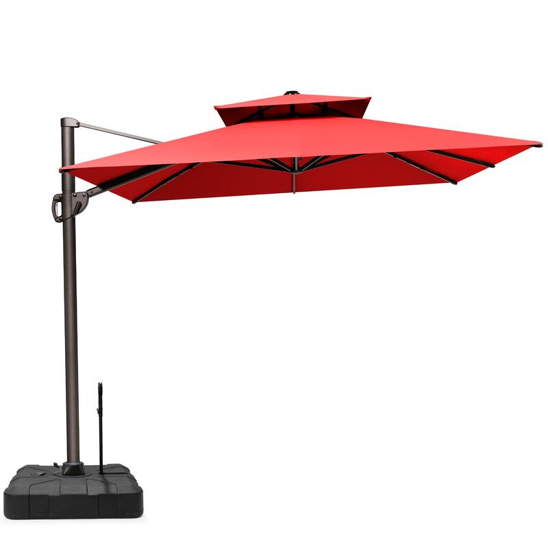 9 x 12 ft Double Top Patio Cantilever Umbrella 360-degree Rotation with Base