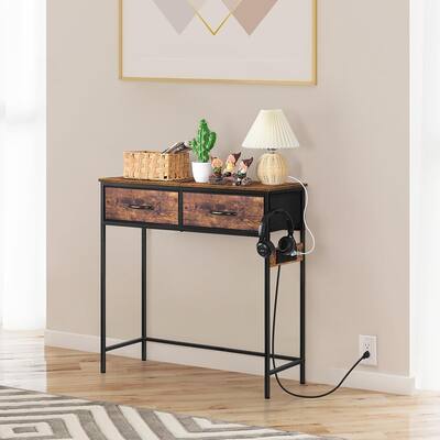 Console Table with Fabric Drawers Charging Station