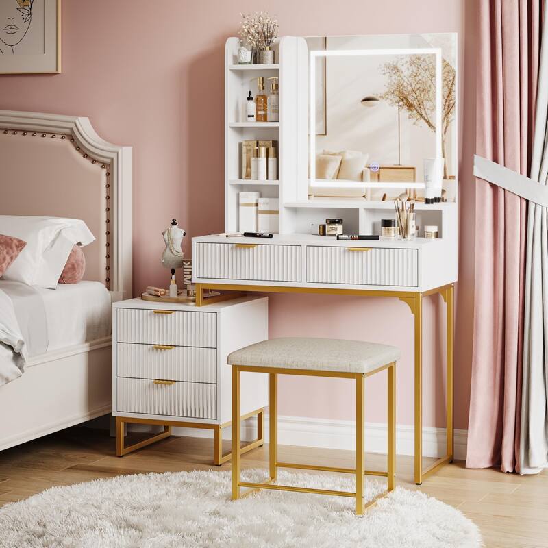 Makeup Vanity Desk with Mirror and Lights