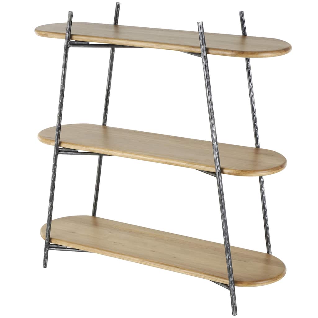 Wood Oval Shaped Shelving Unit with Black Metal Frame - Brown - Roche River Decor