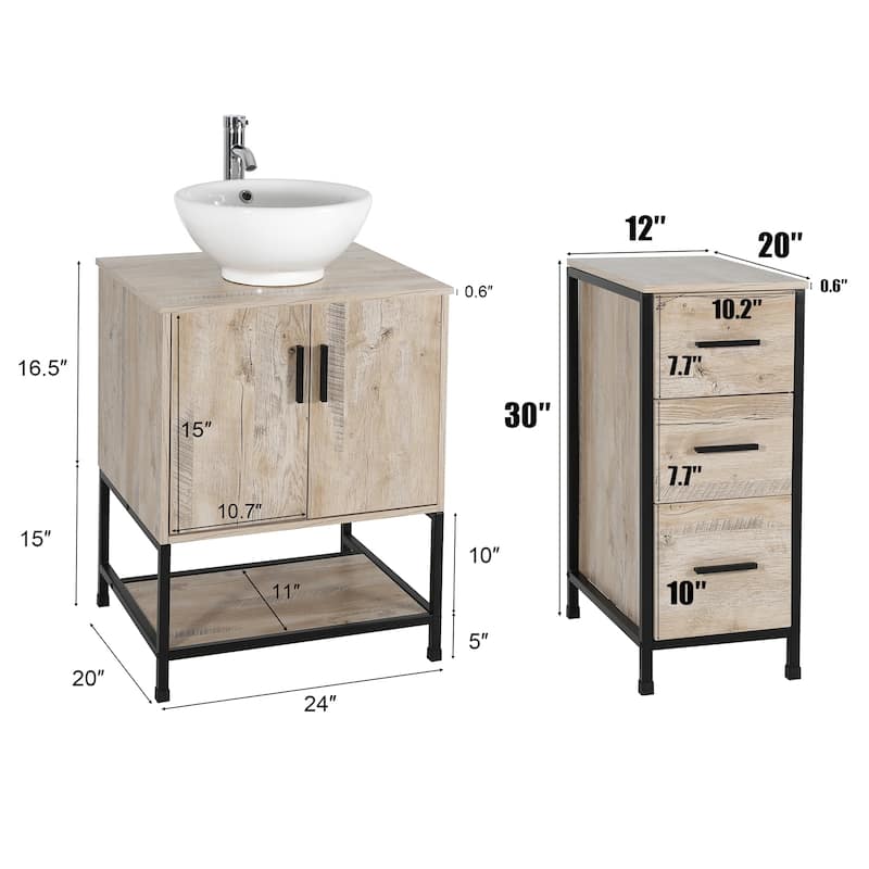 36" Bathroom Vanity Cabinet W/ Sink Faucet Drain Set Top Side Cabinet Combo