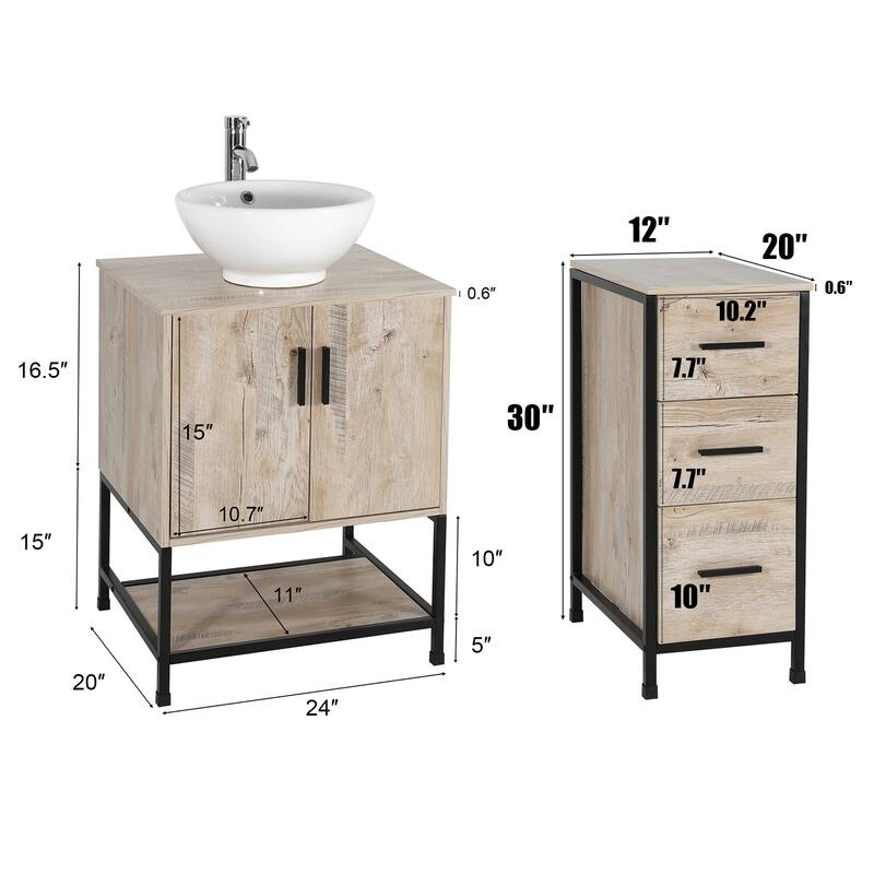36" Bathroom Vanity Cabinet W/ Sink Faucet Drain Set Top Side Cabinet Combo
