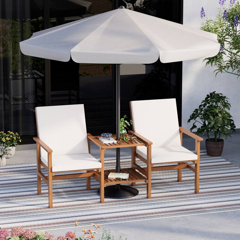 EROMMY 4-Piece Wood Patio Furniture Set with Waterproof Cushions, Outdoor Conversation Set for Garden Backyard Poolside - Loveseat with Table