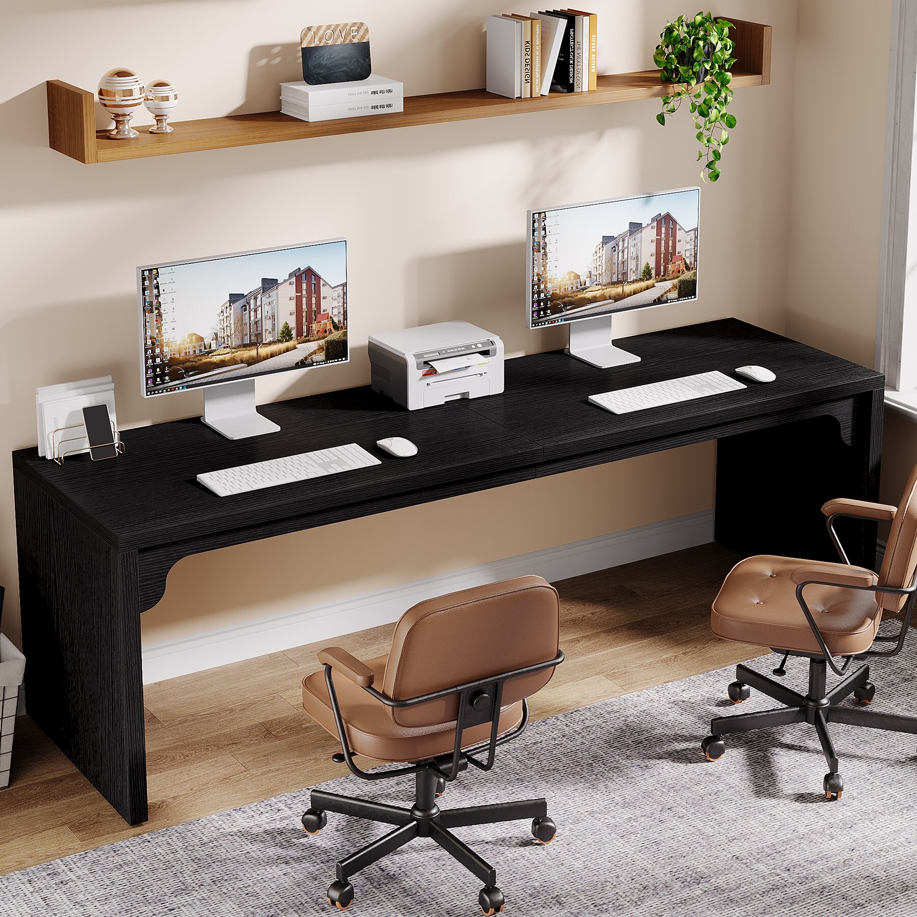 78.7 Inches Long Computer Desk, Wooden Extra Long Desk Double Desk