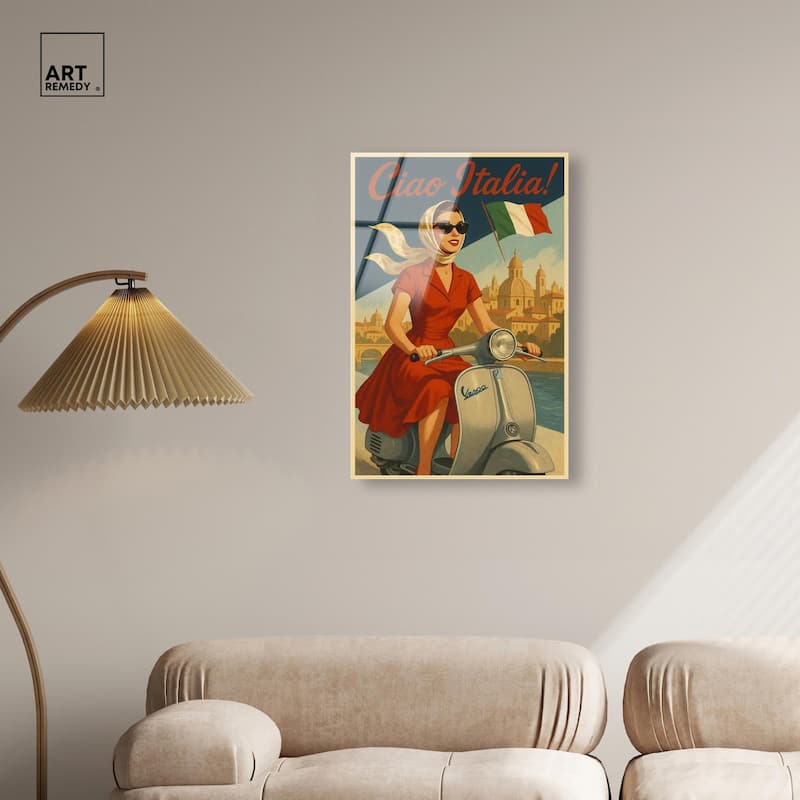 Scooter Italian Travel Acrylic by Art Remedy, Ready to Hang