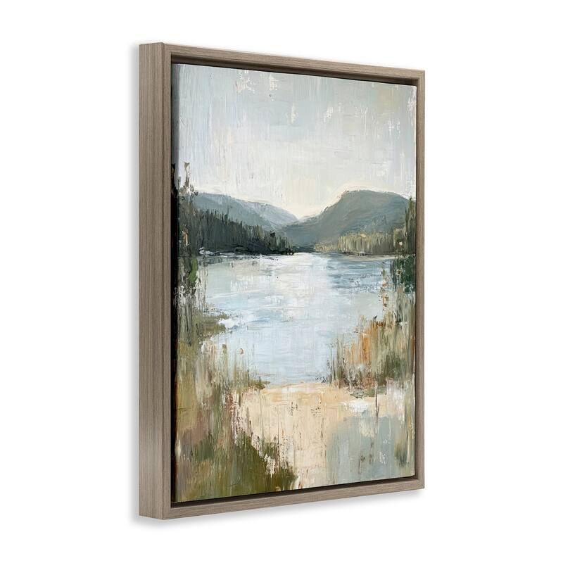 Stupell Abstract Lake Shore & Mountains Framed Floater Canvas Wall Art Design By Petal Prints Design