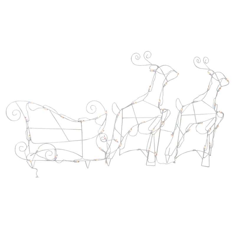 3-Piece Lighted Reindeer and Sleigh Outdoor Christmas Decoration Set - 74.5"