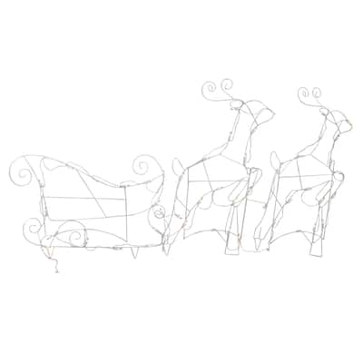 3-Piece Lighted Reindeer and Sleigh Outdoor Christmas Decoration Set - 74.5"
